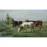 Emile Van Damme Sylva, Cows, Oil on Panel