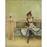 Edward Handley-Read, Woman with Bird, Oil on Panel