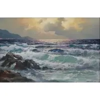 Seascape by Alexander Dzigurski, oil on canvas, sold Mar 2020