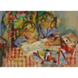 Jean Even, Enfants lisant, Oil on canvas