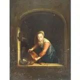 Gerrit Dou, Woman Scouring Dishes, Oil on Panel
