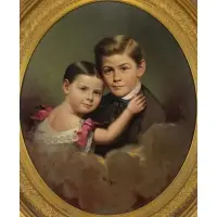 Alban Conant, Portrait of Children, Oil on canvas laid to board