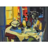 Marcel Mouly, Figure at Table, Oil on Canvas