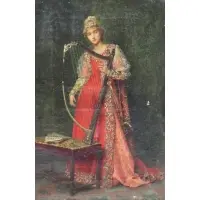 Émile Villa, Woman with a Harp, Oil on Canvas