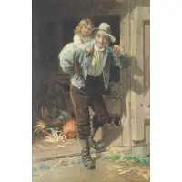 Thomas Waterman Wood, A Visit to the Barn, 1889, Watercolor on paper laid to canvas
