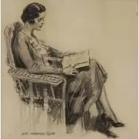 James Montgomery Flagg, Woman Reading, Charcoal on Paper