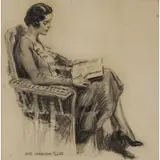 James Montgomery Flagg, Woman Reading, Charcoal on Paper