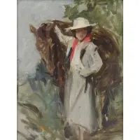 Woman with Horse by Irving Ramsey Wiles, Oil on Canvas, sold Jan 2020