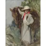 Irving Ramsey Wiles, Woman with Horse, Oil on Canvas