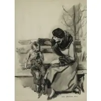 James Montgomery Flagg, Mother and Child, Ink and Wash