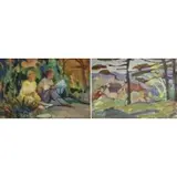 H. Mabel May, Two Friends, Laurentians, 1934, Double Sided Oil on Board