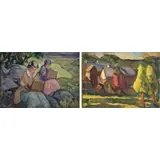 H. Mabel May, Out Sketching on Sunday, Double Sided Oil on Board