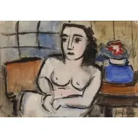 George Constant, Interior with Nude, Watercolor