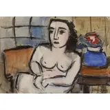 George Constant, Interior with Nude, Watercolor