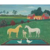 Lawrence Lebduska, Barnyard Scene, Oil on Board