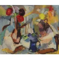 Esther Yovits, Table Arrangement, Floral Still Life, Oil on Canvas