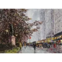 Robert Lebron, Manhattan Scene, Oil on Canvas