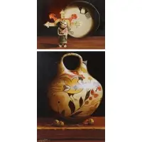 Chuck Sabatino, Acoma Wedding Vase, Pair of Oils on Canvas