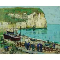 Jean Monneret, Port Scene, Oil on Canvas