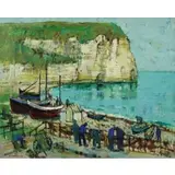 Jean Monneret, Port Scene, Oil on Canvas