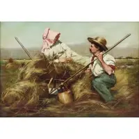 Figures on a Haybale by Harry Roseland, Oil on Canvas, sold Nov 2019