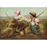Harry Roseland, Figures on a Haybale, Oil on Canvas