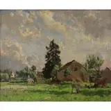 Initaled, Painter in Landscape, Oil on Canvas