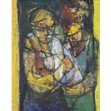 Henry Botkin, Two Figures, Oil on Board