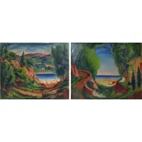 Claude Gallo, Beach Landscapes, Pair of Oils on Canvas
