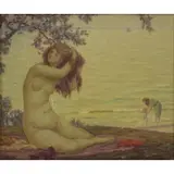 Andrew Thomas Schwartz, Female Nude, Oil on Board