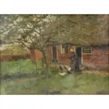 Salomon Garf, Village Scene, Oil on Canvas