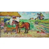 David Burliuk, Small House On Steppe, Oil on Board