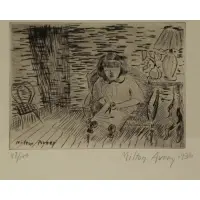 Milton Avery, "Child Cutting (Study of March Avery), Drypoint
