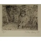 Milton Avery, "Child Cutting (Study of March Avery), Drypoint