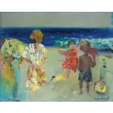 Mario Agostnelli, At The Beach, Oil on Board