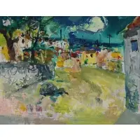 Mario Agostnelli, Village Scene, Oil on Board