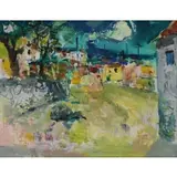 Mario Agostnelli, Village Scene, Oil on Board