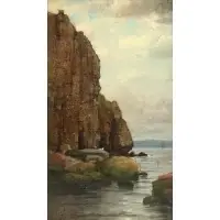 Prosper Lous Senat, Coastal Landscape, Oil on Canvas