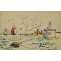 Paul Signac, The Coast of Brittany at Paim Paimpol, c. 1925, Black crayon and watercolor