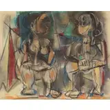 Max Weber, Two Seated Women, Pastel