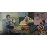 Nicholas Takis, Interior Scene, Oil on Masonite
