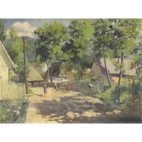 István Boldizsár, Village Scene, Oil on Canvas