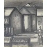 Jenő Barcsay, Village Scene, Mixed Media on Paper