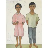 Keith Ingermann, Peasant Children, 1958, Oil on Board