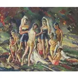 John Edward Costigan, Figures In A Landscape, Oil on Board