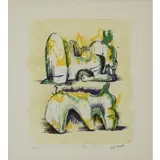 Henry Moore, Two Reclining Figures in Yellow and Green, Color Lithograph