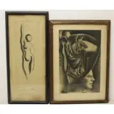 Abraham Joel Tobias, Untitled, 2 Framed Charcoal Drawings