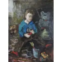 Zwy Milshtein, Child with Toys, Oil on Canvas