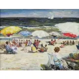 Adele Barnes Stackpole, Beach Scene, Oil on Board