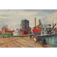 Bertram Hartman, New York City Streetscape, Watercolor